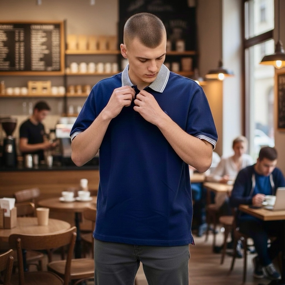 One Valley Navy Blue Polo Shirt Cotton NEW